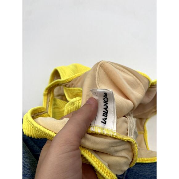 La Blanca Vintage Yellow Ribbed Button one Piece Swimsuit - Picture 3 of 4